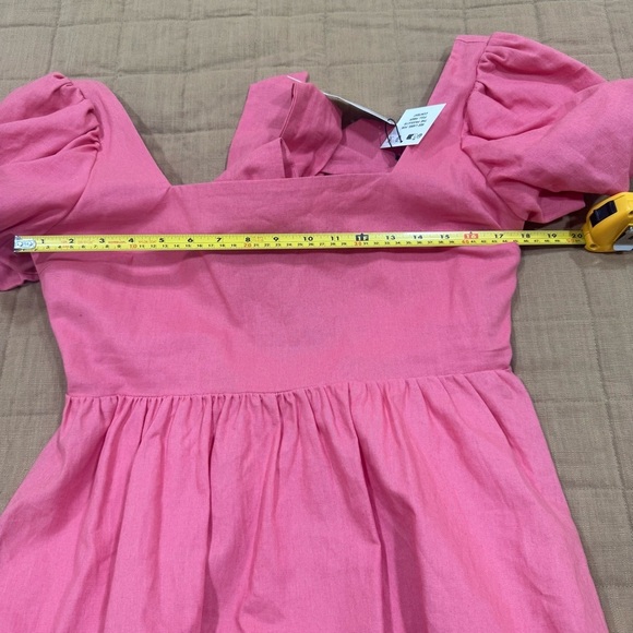 NWT Zara Linen Blend Short Sleeve Mini Dress Bow Size Large Coral Pink - Picture 6 of 13